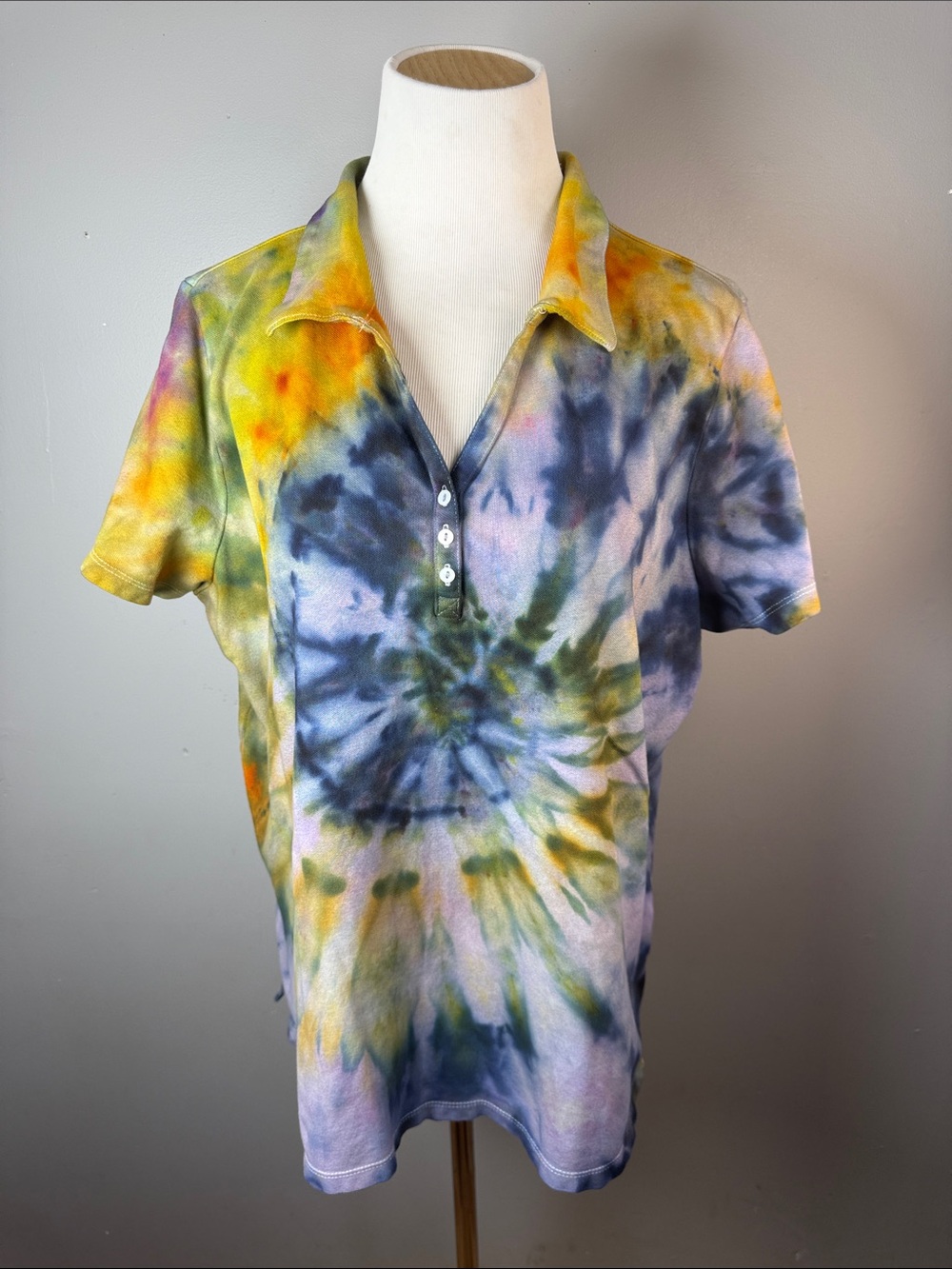 Tie-Dye Short Sleeve Polo - Multicolor Spiral